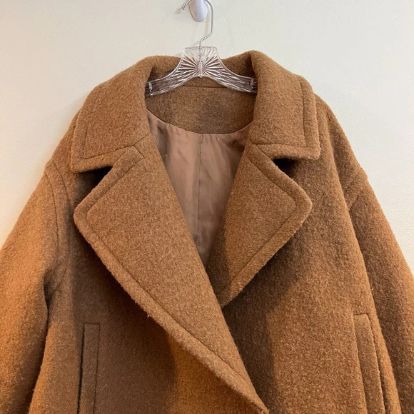 Gentle Herd 100% Nylon Collared Bohemian Classic Tan Boxy Short Knit Coat XL - Picture 7 of 11